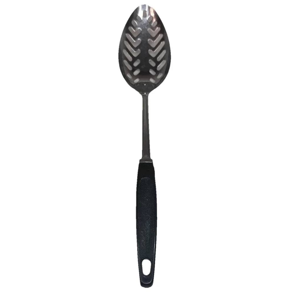 Vintage EKCO Slotted Spoon Stainless Steel Black‎ Handles USA